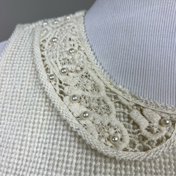 LOFT lace collar with pearls sleeveless top Sz M - Picture 5 of 6